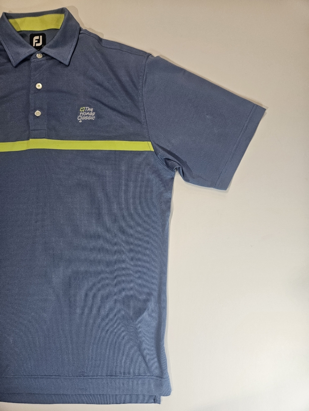 Footjoy Golf Polo Shirt Mens Large Blue Yellow Stripe The Honda Classic Preppy - Picture 3 of 7